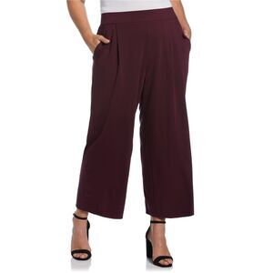 Ella Rafaella Womens Wide Top Band Casual Capri Pants, Purple, NWT